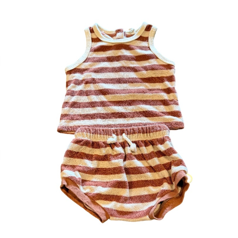 Quincy Mae-Striped Brown and White baby Tank Top and Shorts Set